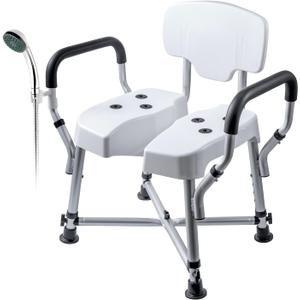 MyGift Professional-Grade Heavy Duty Shower Chair for Inside Tub with Back, Padded Armrests, Showerhead Holder & Hygienic Cutout Cushion, Adjustable Height & Non-Slip Legs, 400 lb Capacity Bath Seat