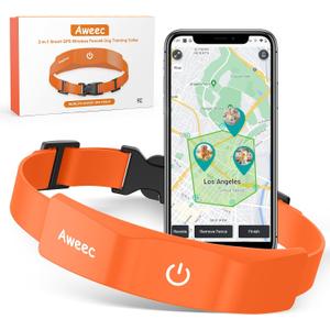 GPS Wireless Dog Fence with Free App, Electric Fence System with Training Collar, Portable Fence for Outdoor Use, Rechargeable Waterproof Flexible Collar, Adjustable for Large Medium Dogs (Orange)