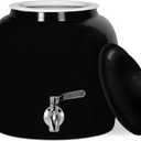 Geo Sports Porcelain Ceramic Crock Water Dispenser, Stainless Steel Faucet, Valve and Lid Included. Fits 3 to 5 Gallon Jugs. (Solid Black)
