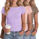 Oakgarden 3 Pack Girls Tops Short Cap Sleeve Boat Neck Kids Slim Fit Shirts Ribbed Teen Basic Casual Solid Trendy Tees Summer