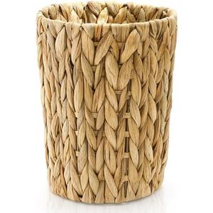 Bekith Wicker Trash Can, Small Wicker Waste Basket Trash Basket with Handwoven Water Hyacinth, Garbage Can for Bathroom, Bedroom, Kitchen, Living Room, Office