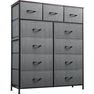 WLIVE Tall Dresser for Bedroom, Fabric Dressers Storage Tower, Dresser & Chest of Drawers Organizer Unit with 11 Drawers, Storage Cabinet, Hallway, Closets, Steel Frame, Wood Top (A-dark Grey)