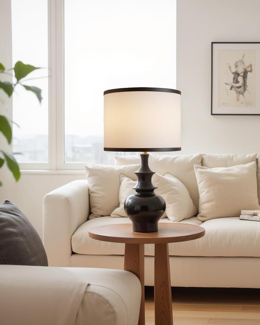 20" Modern Ceramic Table Lamp, Black Bedroom Lamp for Night Stands, Farmhouse Bedside Lamp for Bedroom Living Room, Small Nightstand Lamp Desk End Table Lamp Black