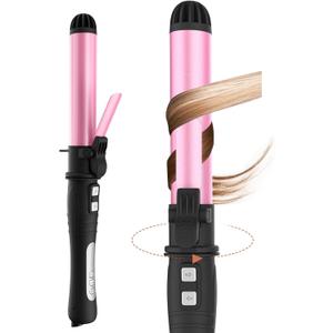 Hair Curler Automatic Rotating1.25 Inch Automatic Hair Curler with Adjustable Temp 180F to 410F & LCD Display, Dual Voltage Beach Waves Curling Iron for Effortless Beach Waves