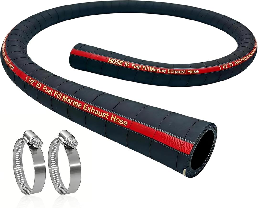 1.5" ID 48" Length Marine Fuel Filler Hose for Filler Neck with Two Hose Clamps, Fuel Tank Vent and Exhaust Hose, 1-1/2 Fuel Fill/Marine Exhaust Hose for Gasoline Methanol Ethanol Fuel, 58524 Hose
