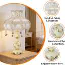 Vintage Table Lamp Stylish European Style Fabric Desk Lamps with Embroidered Shade Beautiful Flower Decorative Bedside Lamp Nightstand Lamps for Bedroom Living Room Home Office