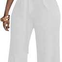 LalaLin Sexy Sleeveless Jumpsuit for Women V Neck High Waisted Long Wide Leg Pant Button Down Party Romper,XL