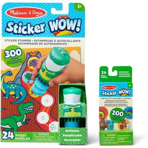 Melissa & Doug Sticker Wow! Dinosaur Bundle: 24-Page Activity Book, Refillable Sticker Stamper, Mini Pad, 500 Stickers, Arts and Crafts for Kids Ages 3+