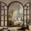 Arched Wall Mirror with Wood Window Frame, 36x24 Vintage Rustic Arch Farmhouse Mirror for Wall, Living Room, Bedroom, Entryway(Brown)