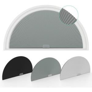 Changshade Arch Window Shades Blackout, Half Moon(Radius: 24") Blackout Pleated Window Shades, Half Circle No Drill Cellular Shades for Windows, Easy Cut and Install, Pack of 2 (Gray)