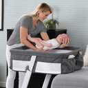 Simmons Kids By The Bed City Sleeper Bassinet for Twins - Adjustable Height Portable Crib with Wheels & Airflow Mesh, Grey Tweed