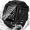 Goton 3 in 1 Waterproof Case with Band for Apple Watch with Built-in Tempered Glass Screen Protector 40mm, 360 Shockproof Bumper Face Cover with Band for Apple Watch SE 3/SE 2/SE, Series 6/5/4, 40mm (Matte Black)