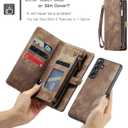 Asuwish Phone Case for Samsung Galaxy S24 5G Zipper Wallet Magnetic Detachable Cover with Tempered Glass Screen Protector and PU Leather Flip Card Holder Cell Accessories S 24 24S G5 Women Men Brown