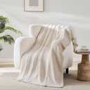 R.SHARE Beige Striped Throw Blanket 50x70 Inch Reversible, Feather Knit Tan Cream Taupe Microfiber Soft Comfy Cozy Lightweight Fluffy Fuzzy Warm Cute for Couch Sofa Chair Bed Home