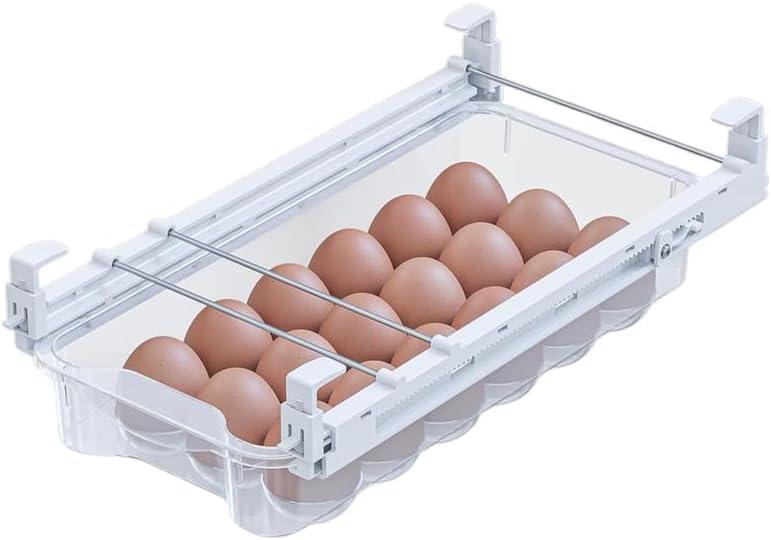 Skywin TidyFriend Refrigerator Egg Drawer 14"x7.5"x3.95" Snap-On Egg Holder with Pull-Out Drawer, Holds 18 Eggs, Fits Flat Fridge Shelves 14.116.3 in Long and 0.931.32 in Thick