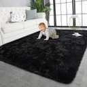 TWINNIS Super Soft Shaggy Rugs Fluffy Carpets, 6x9 Feet, Indoor Modern Plush Area Rugs for Living, Bed Room Kids Room Nursery Home Decor, Upgrade Anti-Skid Durable Rectangular Fuzzy Rug, Black
