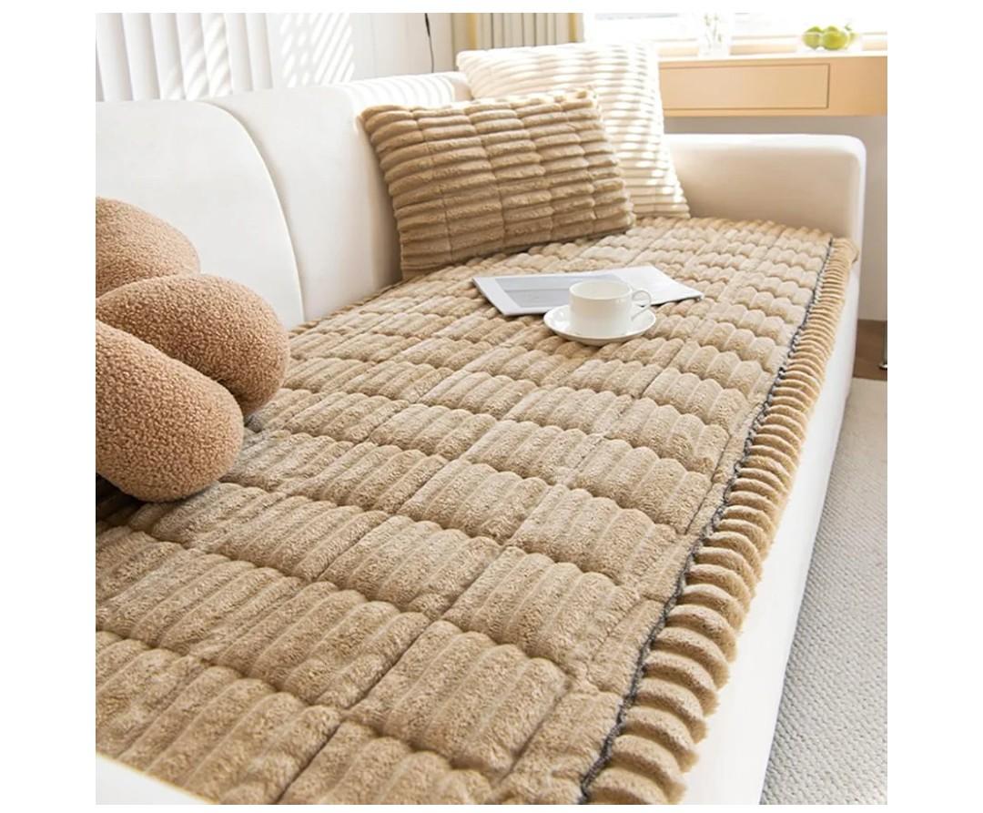 vctops Striped Couch Cover Super Soft Corduroy Sectional Sofa Cover Washable Non Slip Sofa Slipcover Furniture Protector for Kid Dog Pet,1 Piece (Coffee,27"x82")