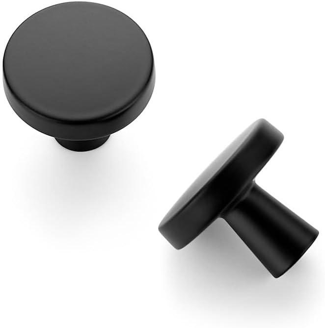 JOY DECOR 10 Pack Matte Black Kitchen Cabinet Knobs Solid 1-1/4 Inch Drawer Pulls Cabinet Hardware for Dresser Drawers Round Cupboard Door Knobs Simple Dresser Handles