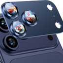 Uyiton Compatible with iPhone 17 Pro Max Camera Lens Protector - [Not Easy to Break][Strong Adsorption][Case-Friendly] Metal Tempered Glass Rear Camera Screen Cover - Deep Blue