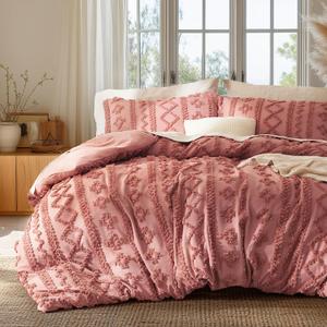 Bedsure Boho Duvet Cover King Size, Soft & Comfortable Elegant Design Boho Bedding for Decoration, Machine Washable Comforter Cover for All Seasons,Includes 1 Duvet Cover & 2 Pillow Shams,Pink