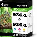 936XL (936e) Ink Cartridges Combo Pack Replacement for HP 936 e XL for OfficeJet 9122e Pro 9125e 9130e 9120b 9120e 9128 9128e 9110b 9110e 9130 9130b 9135 9135e for HP936 Black Cyan Magenta Yellow