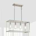 4-Light Dining Room Light Fixture Farmhouse Chandelier Brushed Nickel Modern Kitchen Island Pendant Lights Rectangular Hanging Lights Adjustable Height Metal E26 Base