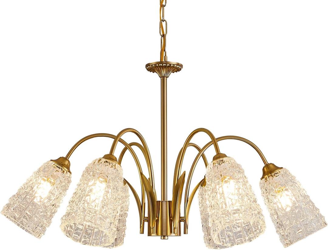 Gold Crystal Chandelier Modern 6 Light Pendant Light for Dinner Room Lights Fixture 47" Max Adjustable Gold Ceiling Hanging Lamp for Foyer Over Table Kitchen Island Chandelier