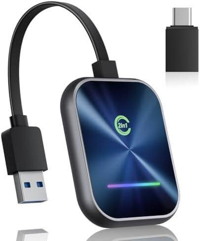 Wireless CarPlay Adapter for iPhone , 2 in 1 Wireless CarPlay & Android Auto Adapter Converts Factory Wired CarPlay to Wireless, Plug and Play Car Play Wireless Adapter, Compatible iPhone/Android