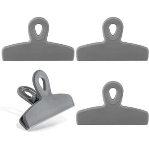 COOK WITH COLOR Bag Clips - Heavy Duty Chip Clip and Refrigerator Magnet Clips for Food Storage with Air Tight Seal Grip, Grey, Pack of 4 Large Clips