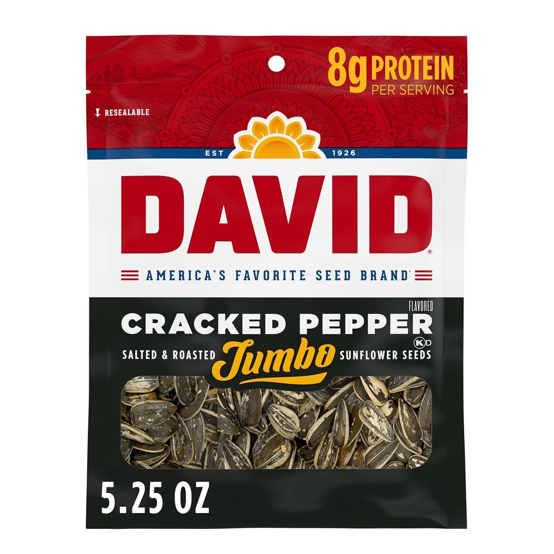 DAVID Jumbo Sunflower Seeds, Cracked Pepper Flavor, 5.25 oz. (EXP 10/19/26)