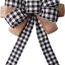 Black White Plaid Bows Holiday Ornaments Burlap Wreaths Gift Bows Door Ornaments for Holiday Birthday Party Decoration