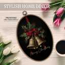 SHQIEUDH Moody Christmas Bells Oval Wall Art 8.6x11.4, Vintage Christmas Red Bow Framed Canvas Prints Artwork, Rustic Farmhouse Winter Holiday Oval Wall Hanging Decor for Living Room Home Bedroom