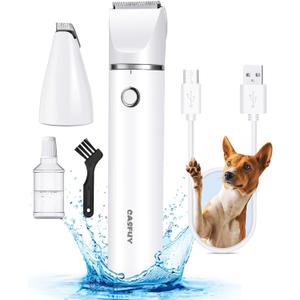 Casfuy Cordless Dog Paw Trimmer - Low Noise Small Dog Clippers with Double Blades USB Rechargeable Grooming Clipper for Dogs Cats and Small Pets for Trimming Hair Around Paws, Eyes, Ears, Face, Rump