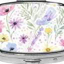 2 x Square Pill Case Small Pill Box with Mirror Pocket 2 Compartment Vitamin Pill Medicine Case Organizer Pill Containers for Traveling Oil-Painted Wildflowers Two