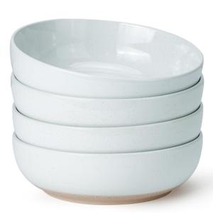 Metflavor Pasta Bowls Set of 8, 34oz Speckled Ceramic Bowls Set for Serving Salad, Pasta, Soup, Dinner, 8" Wide and Deep Bowls, Dishwasher & Microwave Safe, Matte Terracotta Base (Gray White)