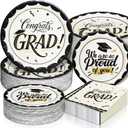Black and White Disposable Dinnerware Set for 50 Guests - 150 Pcs Graduation Party Supplies with Thickened Plates, Dessert Plates and Napkins