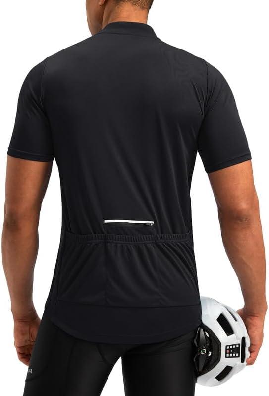 Bikewa Men's Cycling Jersey Moisture Wicking Short Sleeve UPF Half Zip Bike Road Riding Biking Shirts for Men Zipper Pockets, Size: L
