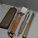 5pcs BBQ Grill Accessories Set - Stainless Steel Grilling Tools with Ergonomic Wooden Handle Includes Spatula, Tongs, Knife, Fork & Carry Bag, Grill Tools Set BBQ Utensils Gifts Set for Men Dad