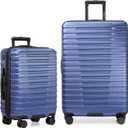 U.S. Traveler Boren Expandable Hardside Rugged Travel Luggage with 8 Spinner Wheels, Navy, 2-Piece Set, 2-Piece Set, USB Port in Carry-On