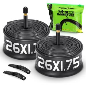 2 Pack 26x1.75/2.125 Bike Tire Tube, 26x1.75 26x1.95 26x2.10 26x2.125 with 48mm Schrader Valve, Butyl Bike Tube 26 x 1.95 with 2PCS Levers, for MTB and Cruisers, City Bikes, Road Bikes