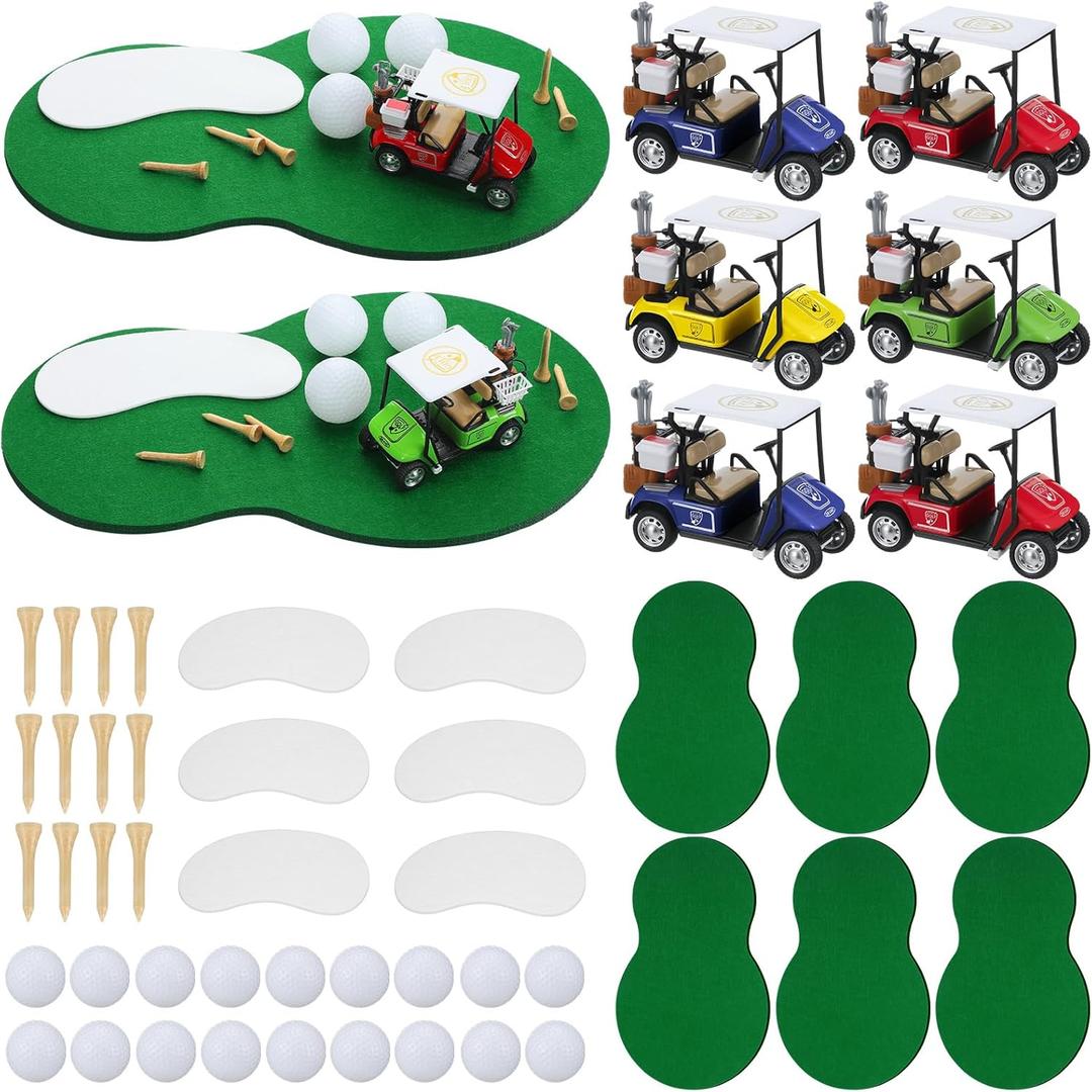 Gemscream 48 Pcs Golf Table Centerpiece Decorations with Practice Ball Cart Toy Golf Course Shaped Mat for Sport Themed Supplies Birthday Party Decor
