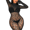 Sexy Lace Leopard Jumpsuit For Women, Fishnet Bodysuit Glow Party Club, Poster One Piece Mesh Full Body Rave Outfits