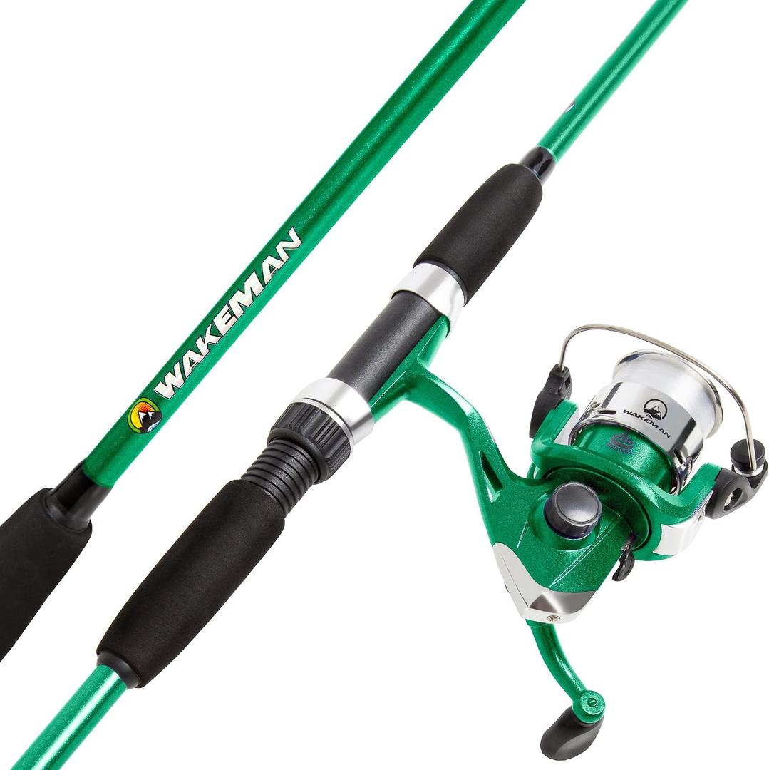 Wakeman Fiberglass Fishing Rod and Reel Combo – 2-Piece 65-Inch Medium Action Spinning Rod Set for Lake Fishing