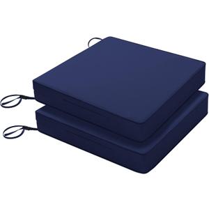 Favoyard Patio Chair Cushions 17 x 16 x 2 Inch Waterproof Outdoor Seat Cushions for Patio Furniture 3-Year Color Fastness Garden Sofa Couch Pads with Handle & Adjustable Straps Set of 2, Blue