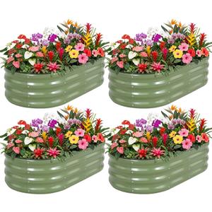 Galvanized Raised Garden Bed- Planter Garden Boxes Outdoor, Raised Beds for Gardening, 4x2x1ft Metal Garden Bed Kit for Vegetables Flower, Planter Raised Bed with Protective Tape & Tools.Green-4pack