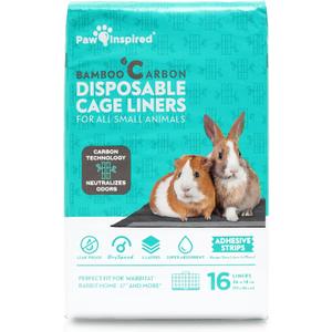 Paw Inspired Disposable Guinea Pig Cage Liners | Bamboo Charcoal Odor Controlling | Super Absorbent Liners Pee Pads for Ferrets, Rabbits, Hamsters, and Small Animals (36x18 (Wabbitat 37") - 16 ct)
