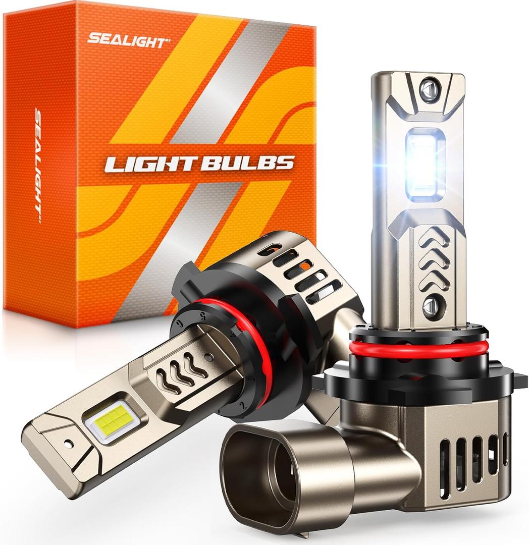 SEALIGHT 9005/HB3 Bulbs, 45,000LM Super Brighter, 1:1 Halogen Size, 6500K Cool White, Long Service Life with Cooling Fan, Plug and Play, Pack of 2
