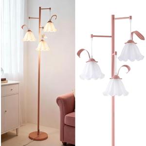 ZidDolk Pink Flower Floor Lamp, Cute Standing Lamp with Glass Shade, Kids Floral Tall Lamp with Foot Switch, 3 Light Lotus Floor Lamp for Living Room, Elegant Corner Lamp for Girls Bedroom Reading
