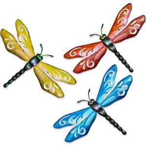 PLASUPPY Metal Dragonfly Wall Decor Outdoor Garden Fence Art Hanging Decorations for Patio, Yard, Indoor Home, Living Room, Bedroom, 3 Pack (Large)