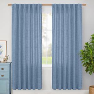 BGment Denim Blue Linen Curtains 80 Inch Length 2 Panels Set for Living Room, Rustic Drapes Light Filtering for Bedroom Dining Farmhouse Privacy Rod Pocket Back Tab, 52 Inch Wide